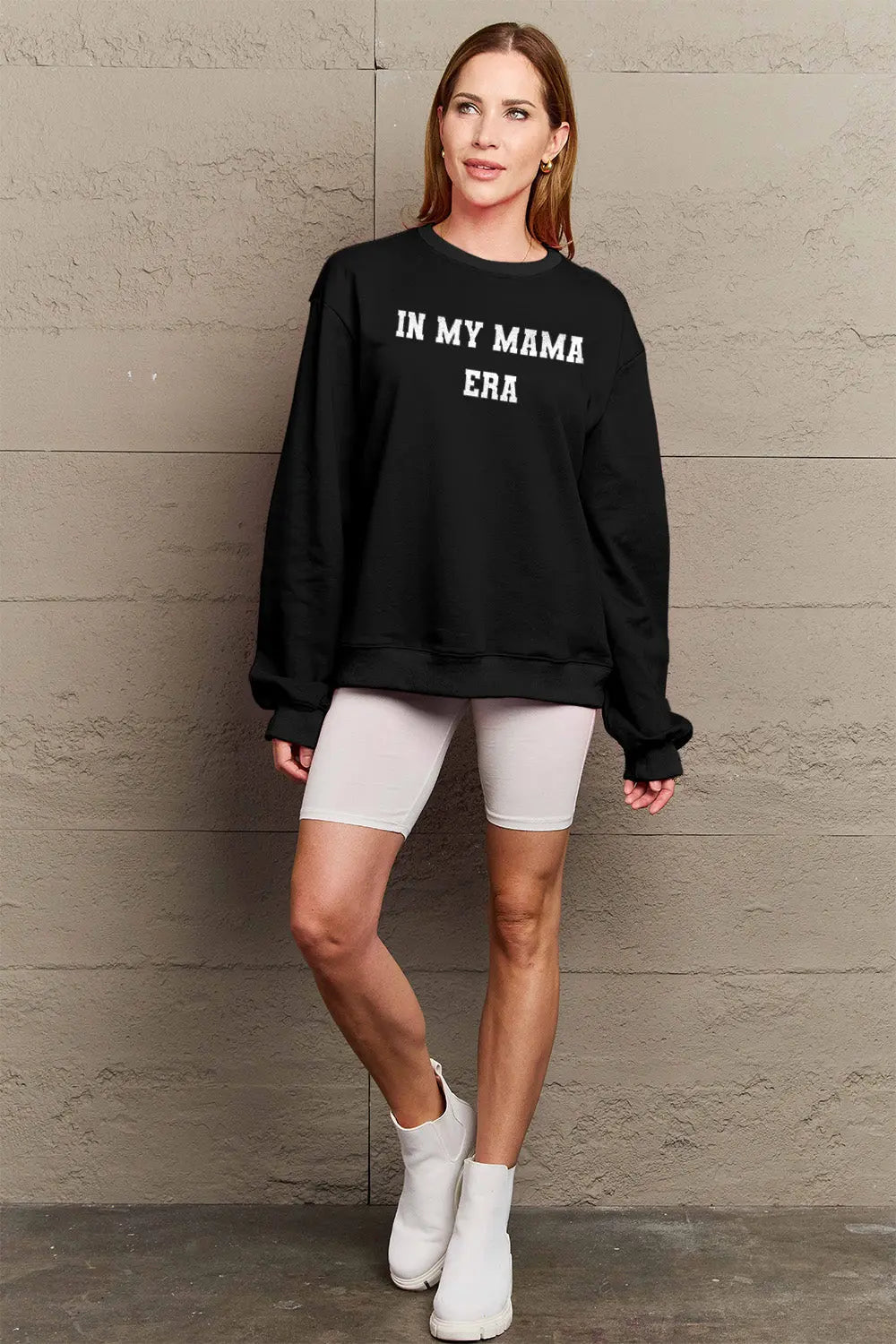 Simply Love Full Size IN MY MAMA EAR Graphic Sweatshirt Trendsi