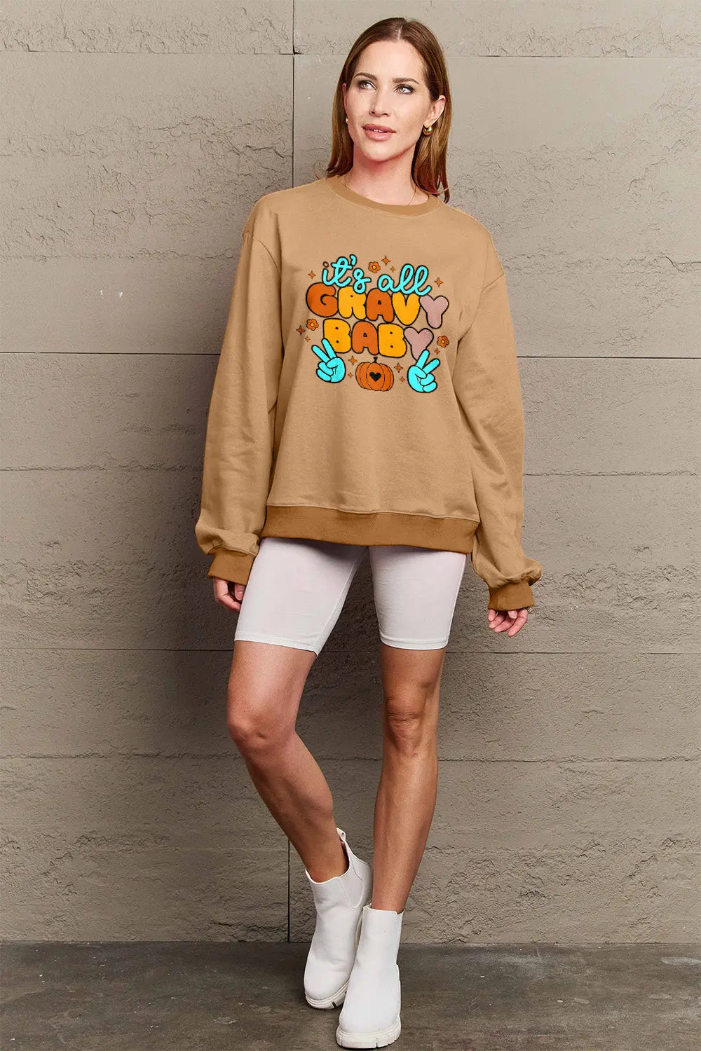 Simply Love Full Size IT'S ALL GRAVY BABY Long Sleeve Sweatshirt Trendsi