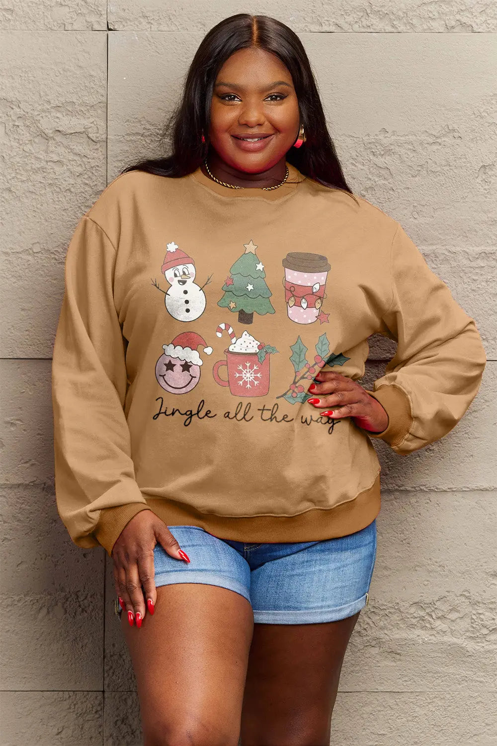 Simply Love Full Size JINGLE ALL THE WAY Long Sleeve Sweatshirt Trendsi