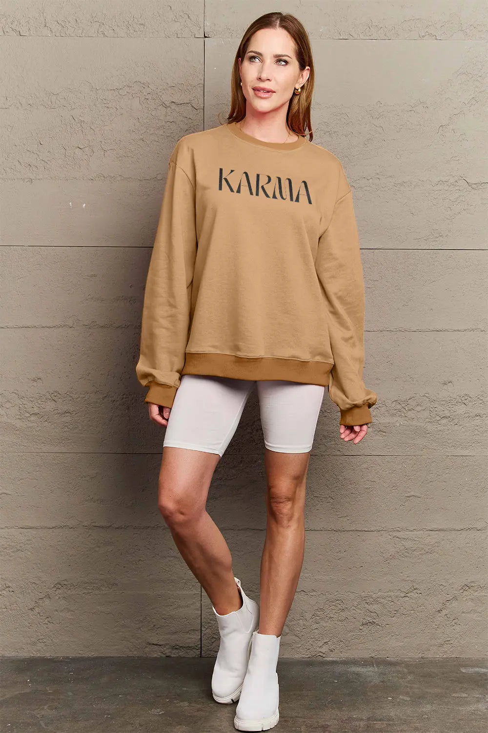 Simply Love Full Size KARMA Graphic Sweatshirt Trendsi