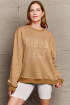 Simply Love Full Size KINDA LAZY Round Neck Sweatshirt Trendsi