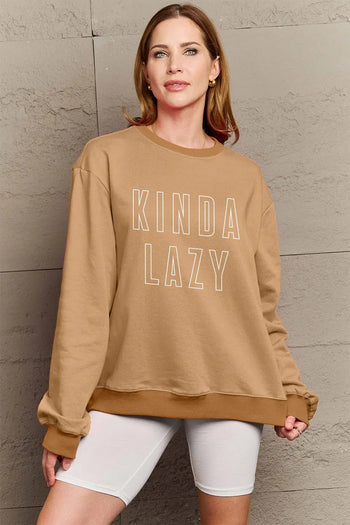 Simply Love Full Size KINDA LAZY Round Neck Sweatshirt Trendsi