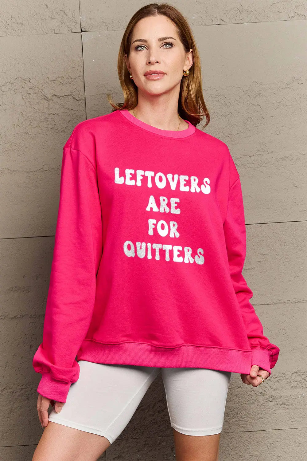 Simply Love Full Size LEFTOVERS ARE FOR QUITTERS Graphic Sweatshirt Trendsi