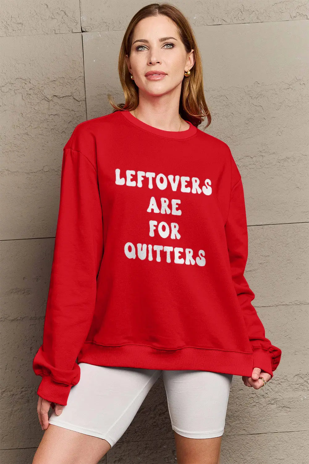 Simply Love Full Size LEFTOVERS ARE FOR QUITTERS Graphic Sweatshirt Trendsi