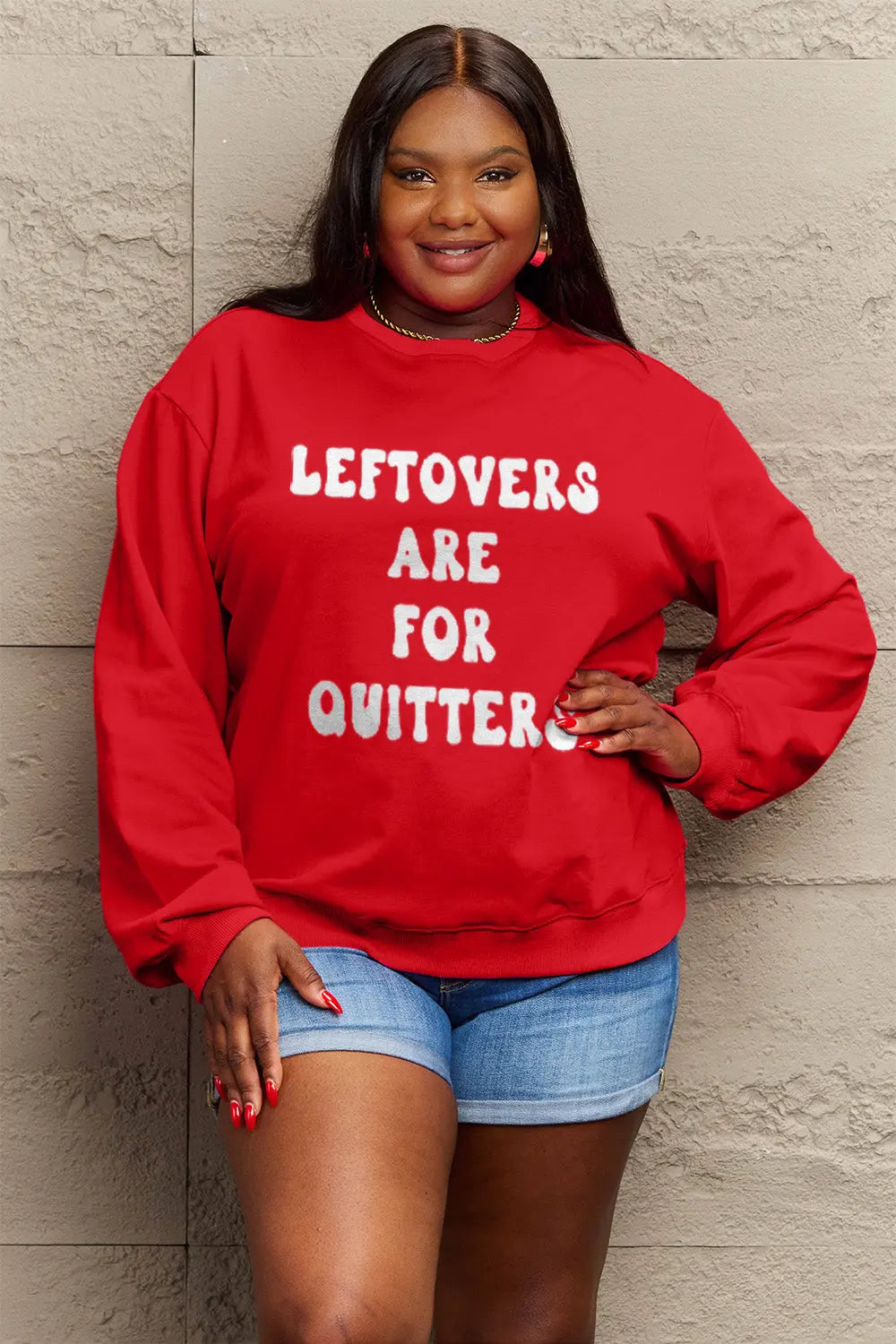 Simply Love Full Size LEFTOVERS ARE FOR QUITTERS Graphic Sweatshirt Trendsi