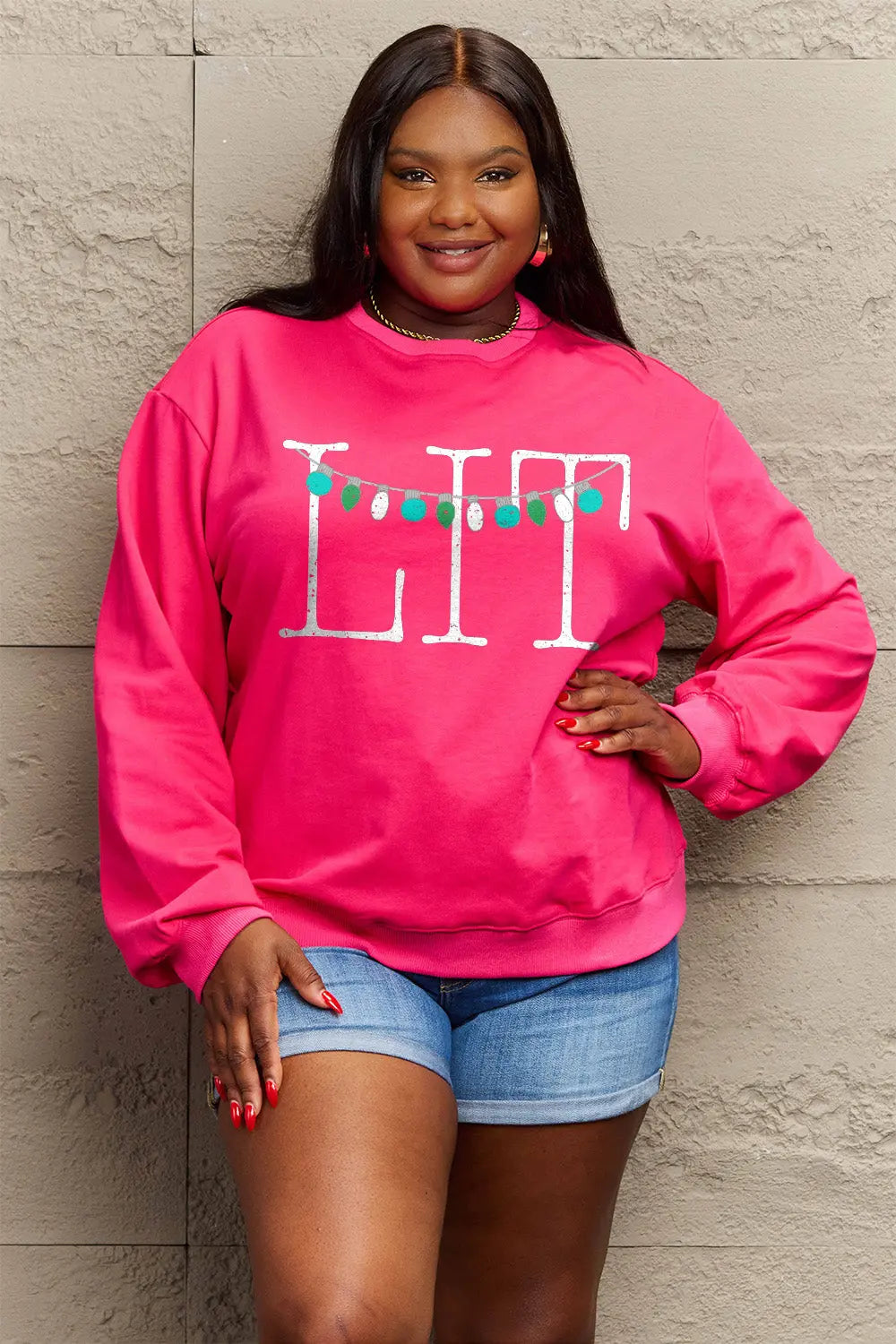 Simply Love Full Size LIT Long Sleeve Sweatshirt Trendsi