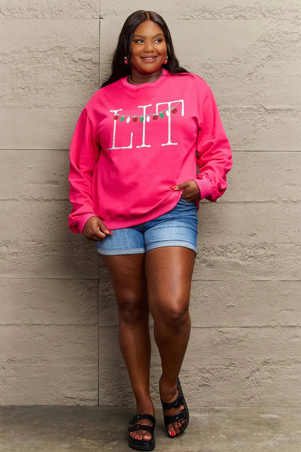 Simply Love Full Size LIT Long Sleeve Sweatshirt Trendsi