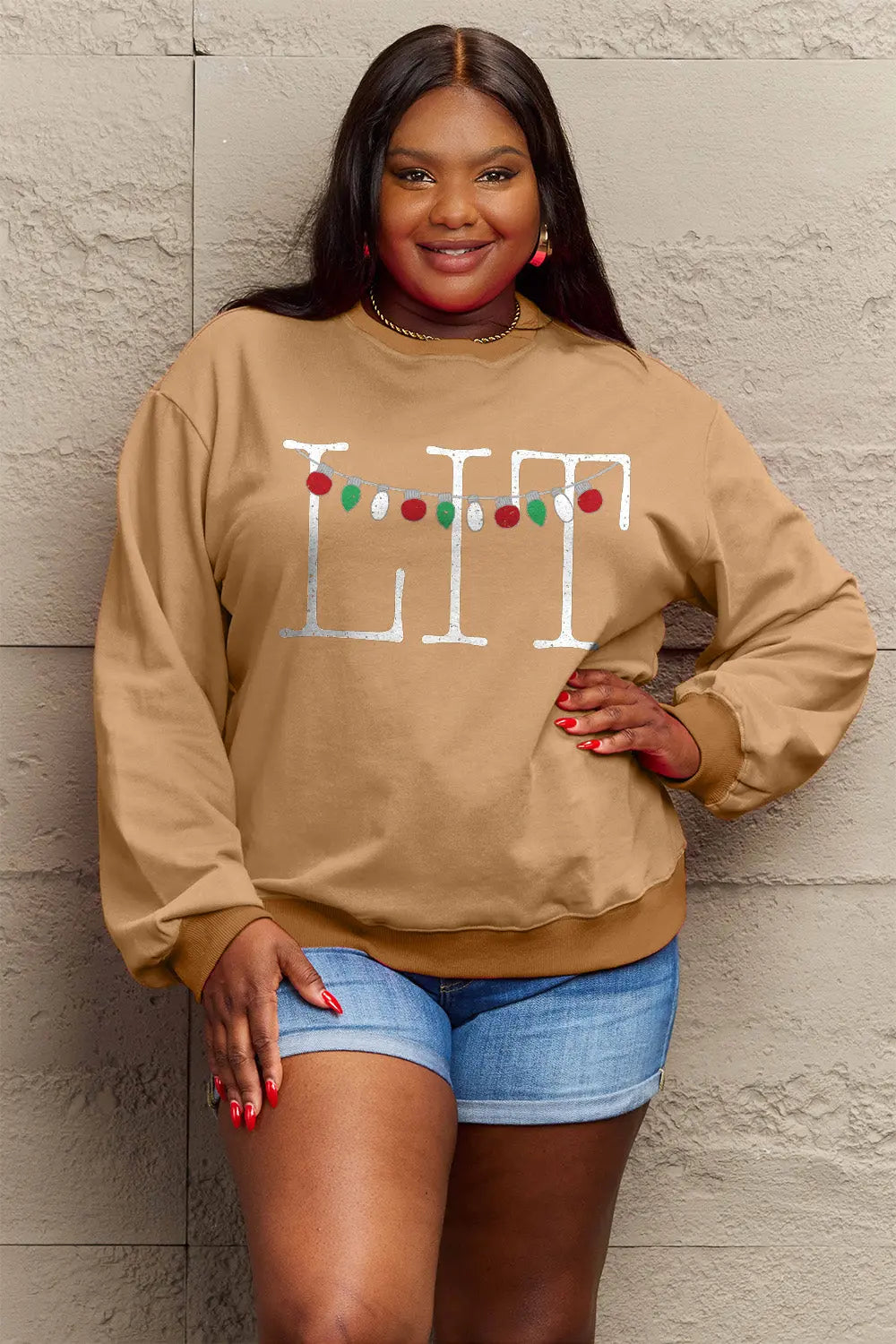 Simply Love Full Size LIT Long Sleeve Sweatshirt Trendsi