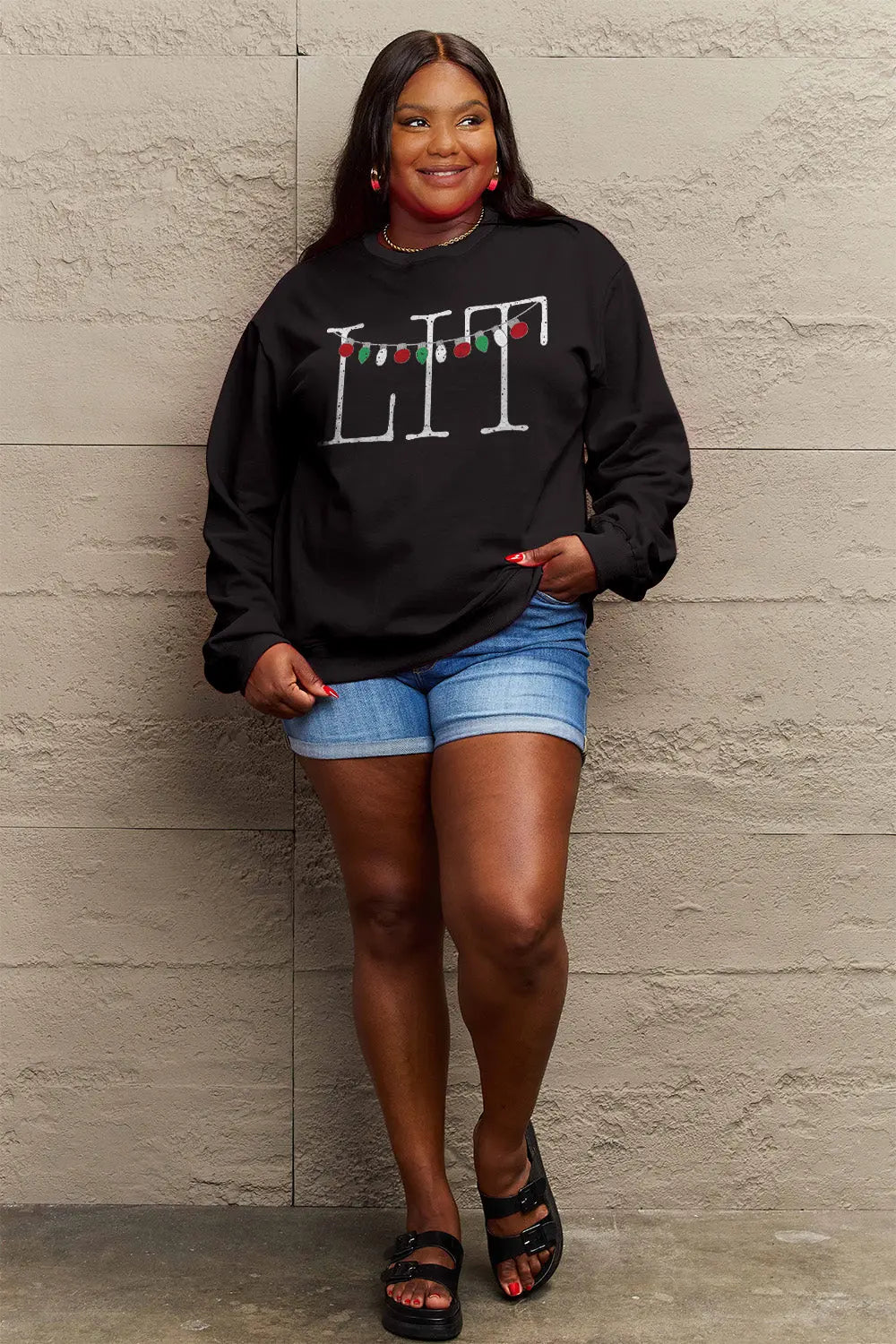 Simply Love Full Size LIT Long Sleeve Sweatshirt Trendsi