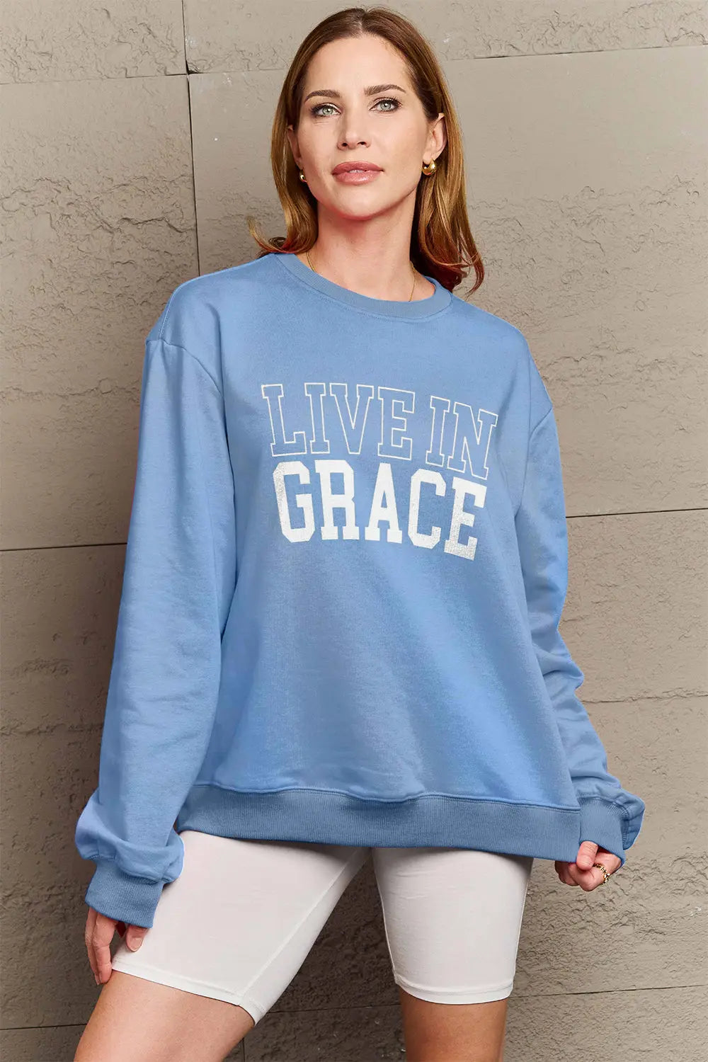 Simply Love Full Size LIVE IN GRACE Graphic Sweatshirt Trendsi