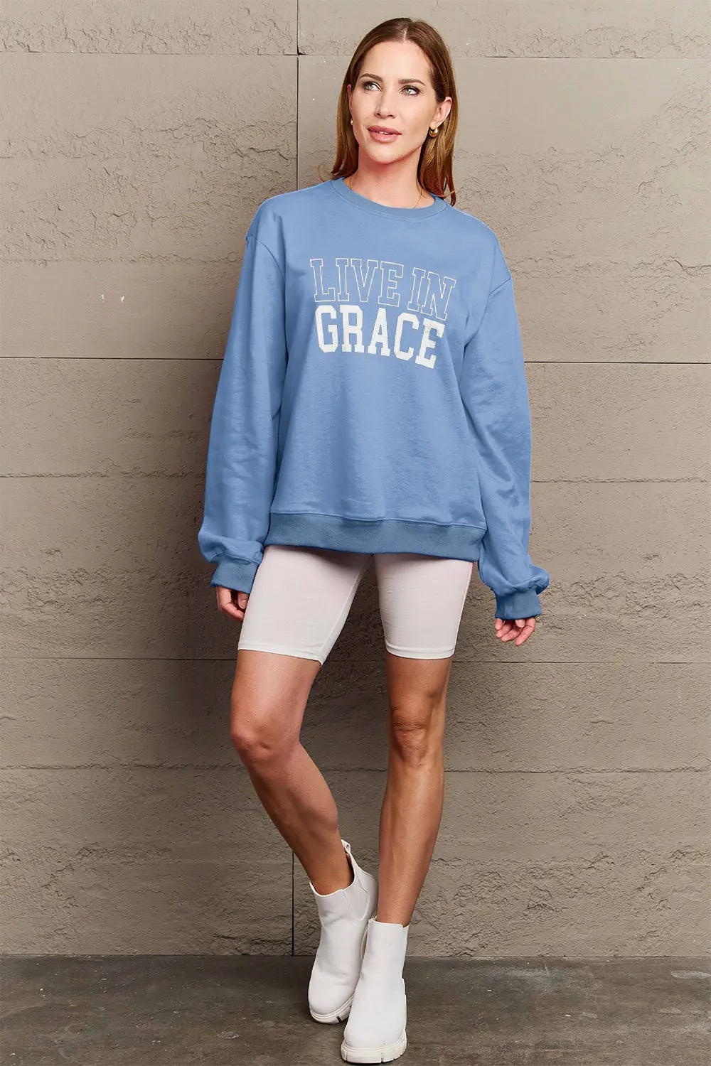 Simply Love Full Size LIVE IN GRACE Graphic Sweatshirt Trendsi