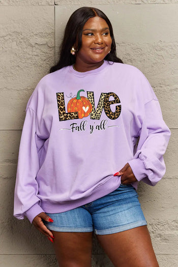 Simply Love Full Size LOVE FALL Y'ALL Graphic Sweatshirt Trendsi