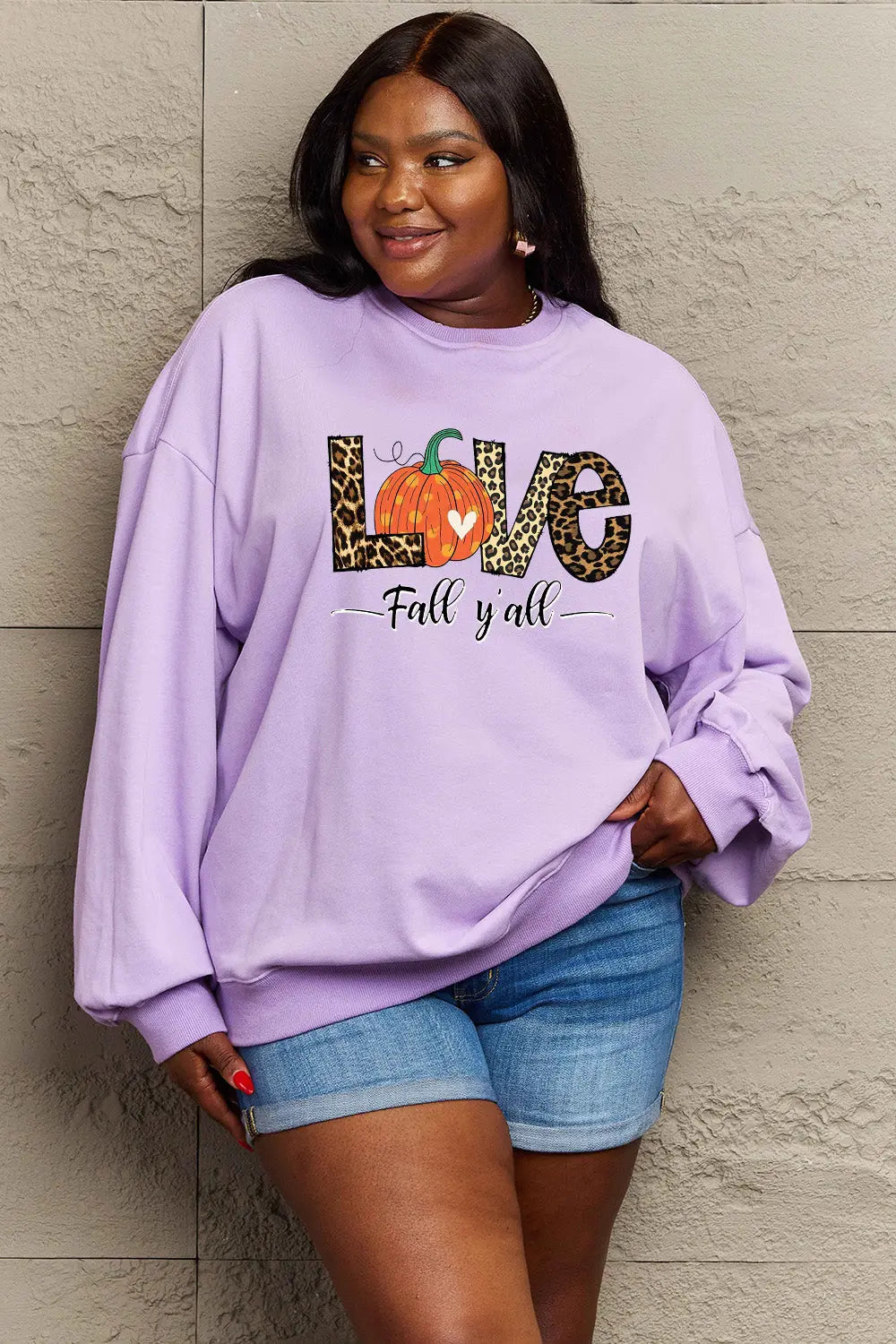 Simply Love Full Size LOVE FALL Y'ALL Graphic Sweatshirt Trendsi