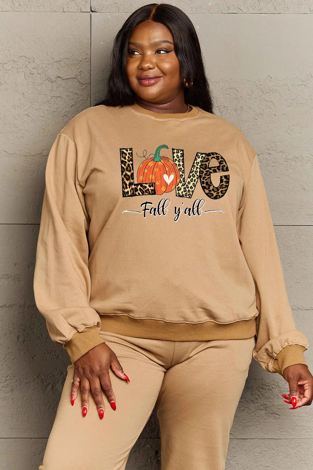 Simply Love Full Size LOVE FALL Y'ALL Graphic Sweatshirt Trendsi