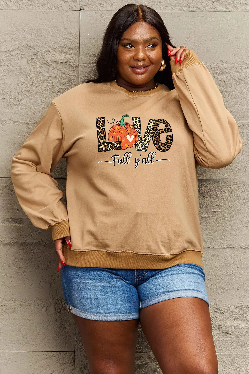 Simply Love Full Size LOVE FALL Y'ALL Graphic Sweatshirt Trendsi