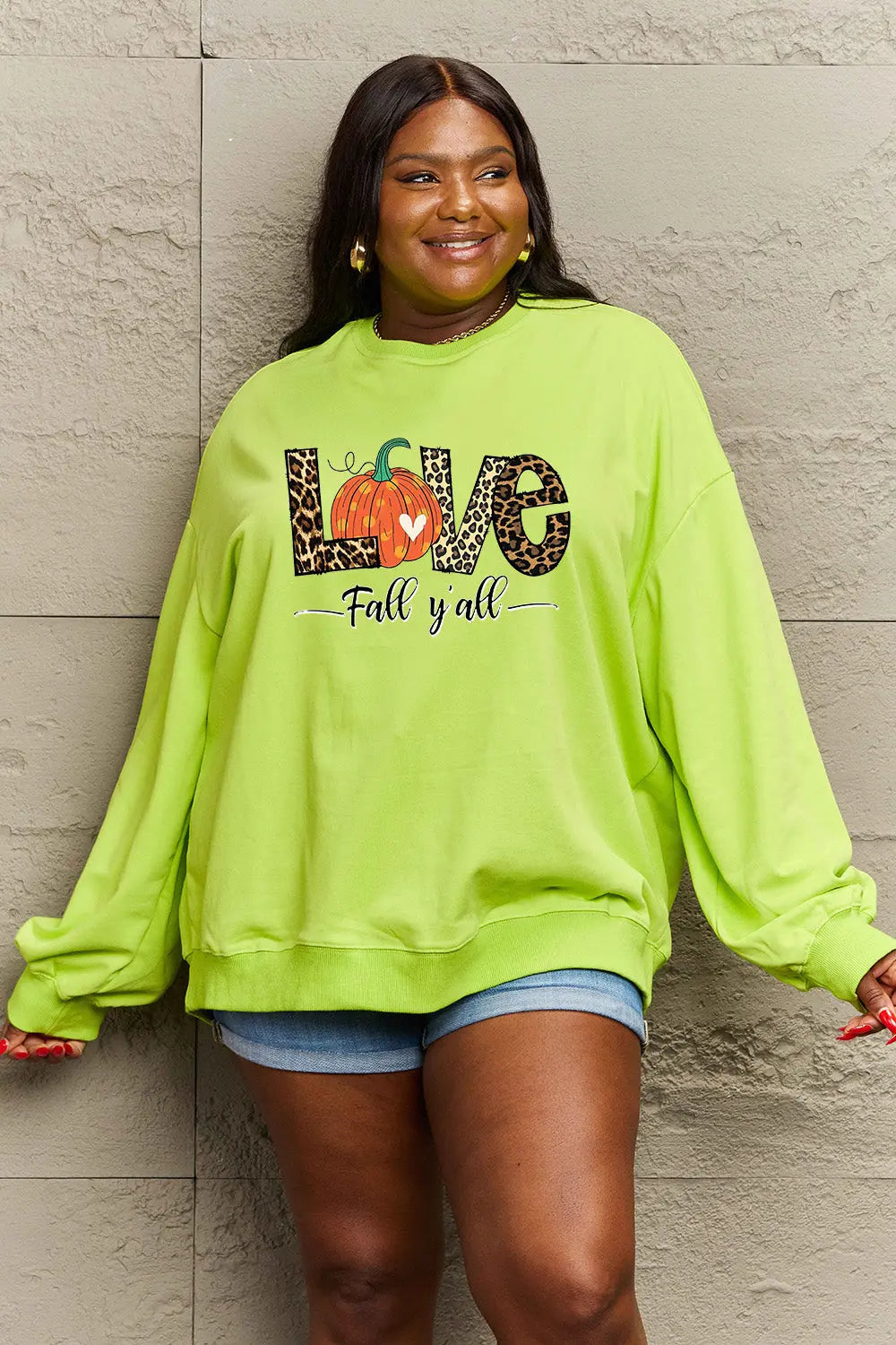 Simply Love Full Size LOVE FALL Y'ALL Graphic Sweatshirt Trendsi