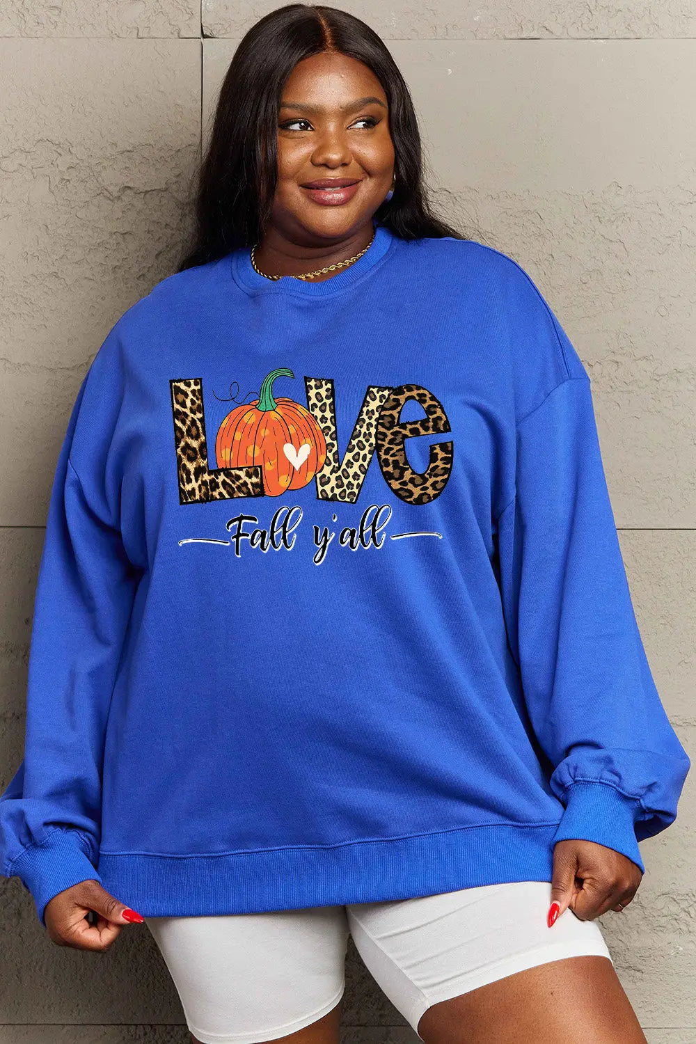 Simply Love Full Size LOVE FALL Y'ALL Graphic Sweatshirt Trendsi