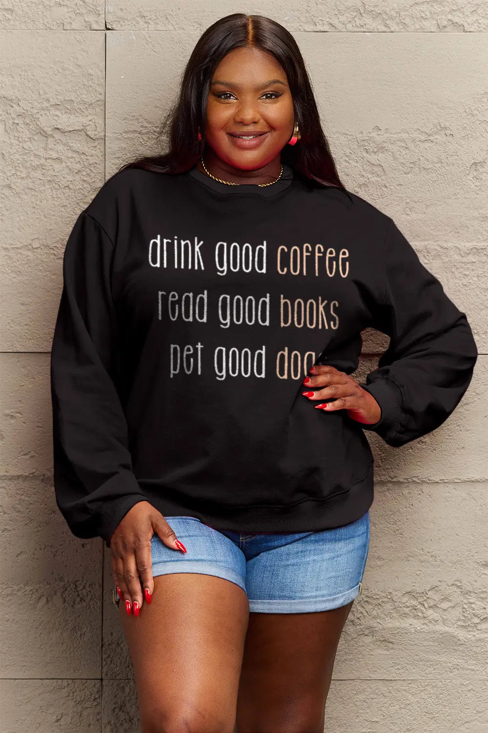 Simply Love Full Size Letter Graphic Round Neck Sweatshirt Trendsi