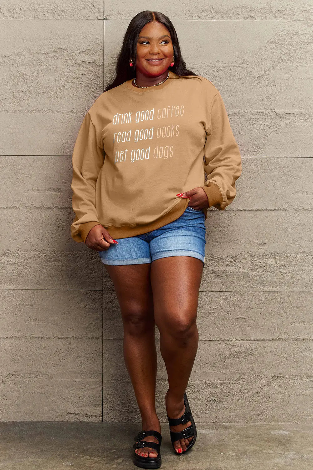 Simply Love Full Size Letter Graphic Round Neck Sweatshirt Trendsi