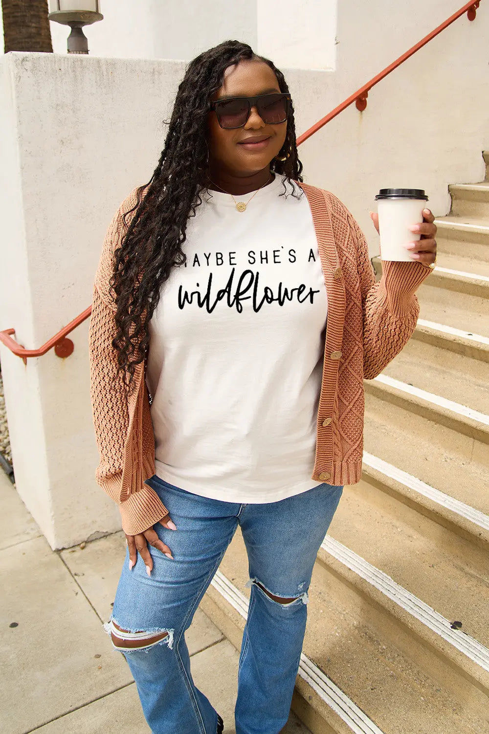 Simply Love Full Size MAYBE SHE'S A WILDFLOWER Short Sleeve T-Shirt Trendsi