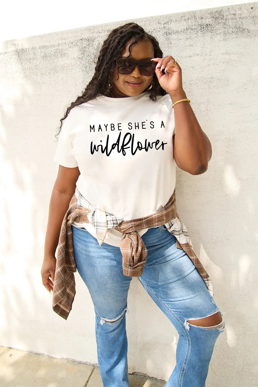 Simply Love Full Size MAYBE SHE'S A WILDFLOWER Short Sleeve T-Shirt Trendsi