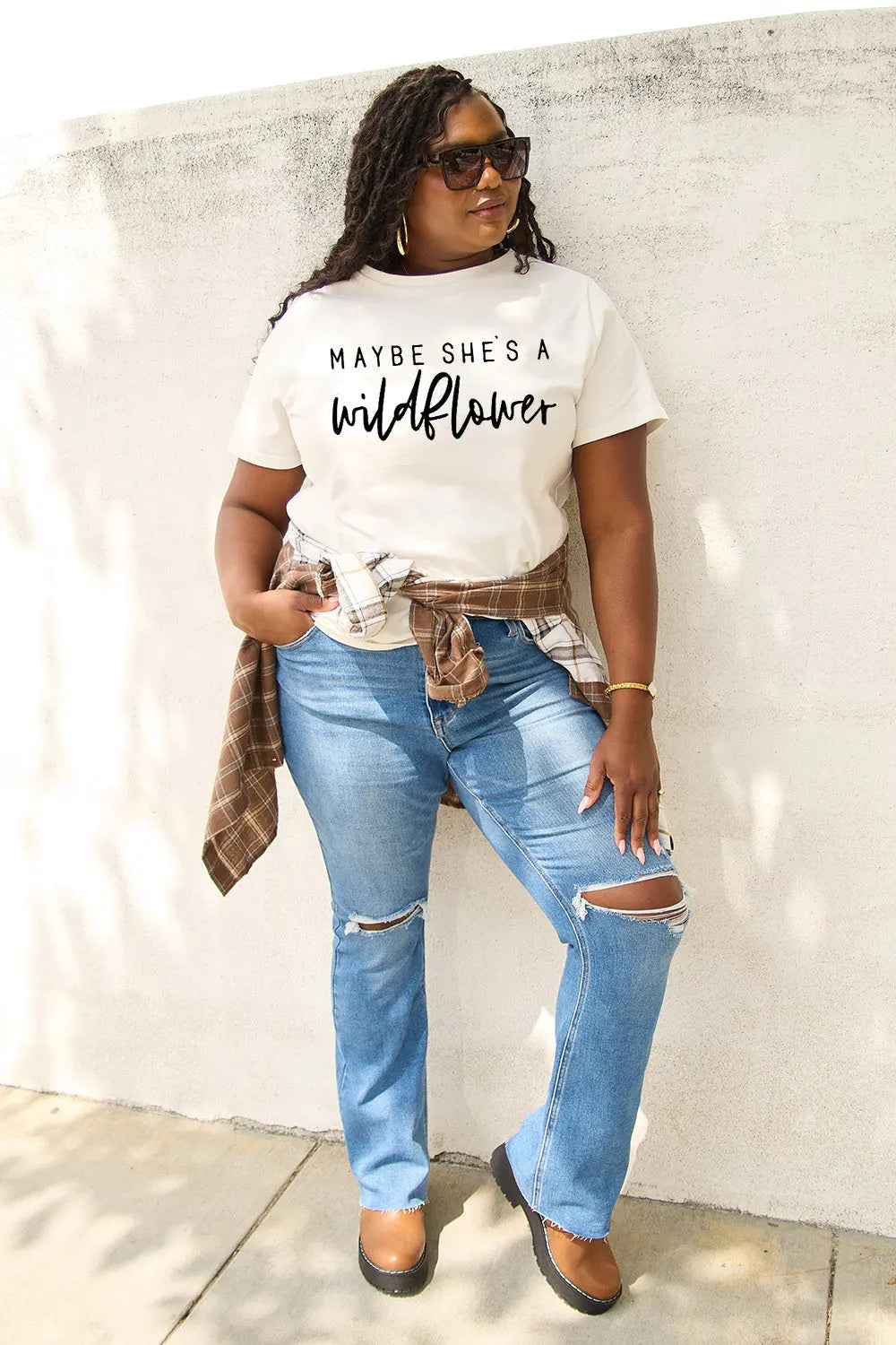 Simply Love Full Size MAYBE SHE'S A WILDFLOWER Short Sleeve T-Shirt Trendsi