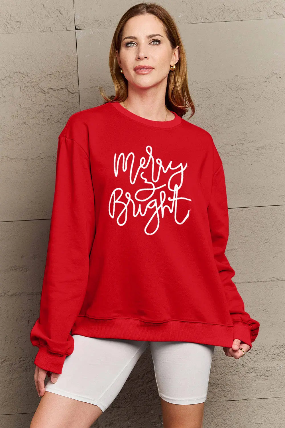 Simply Love Full Size MERRY AND BRIGHT Graphic Sweatshirt Trendsi