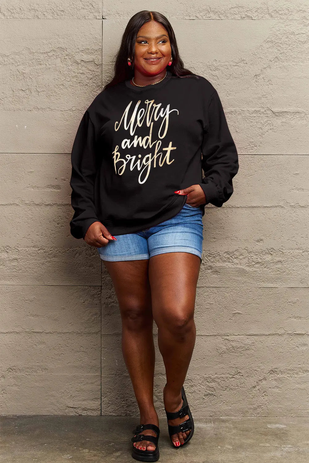 Simply Love Full Size MERRY AND BRIGHT Graphic Sweatshirt Trendsi