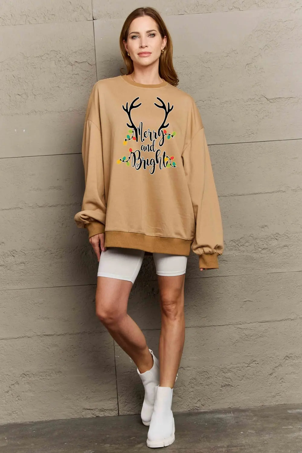 Simply Love Full Size MERRY AND BRIGHT Graphic Sweatshirt Trendsi