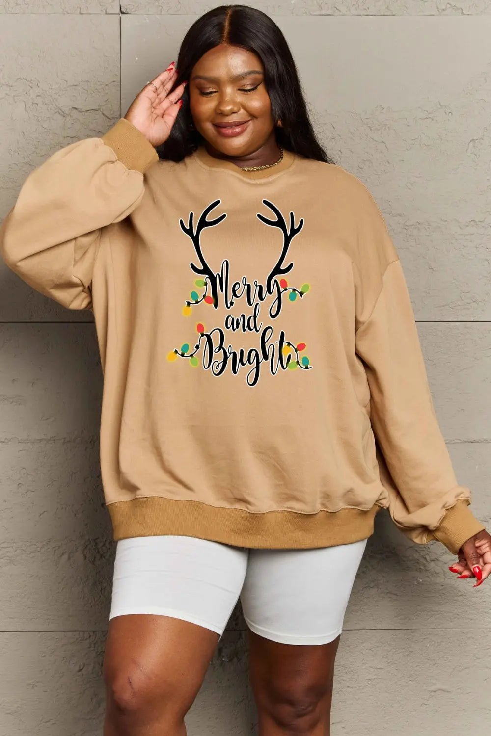 Simply Love Full Size MERRY AND BRIGHT Graphic Sweatshirt Trendsi