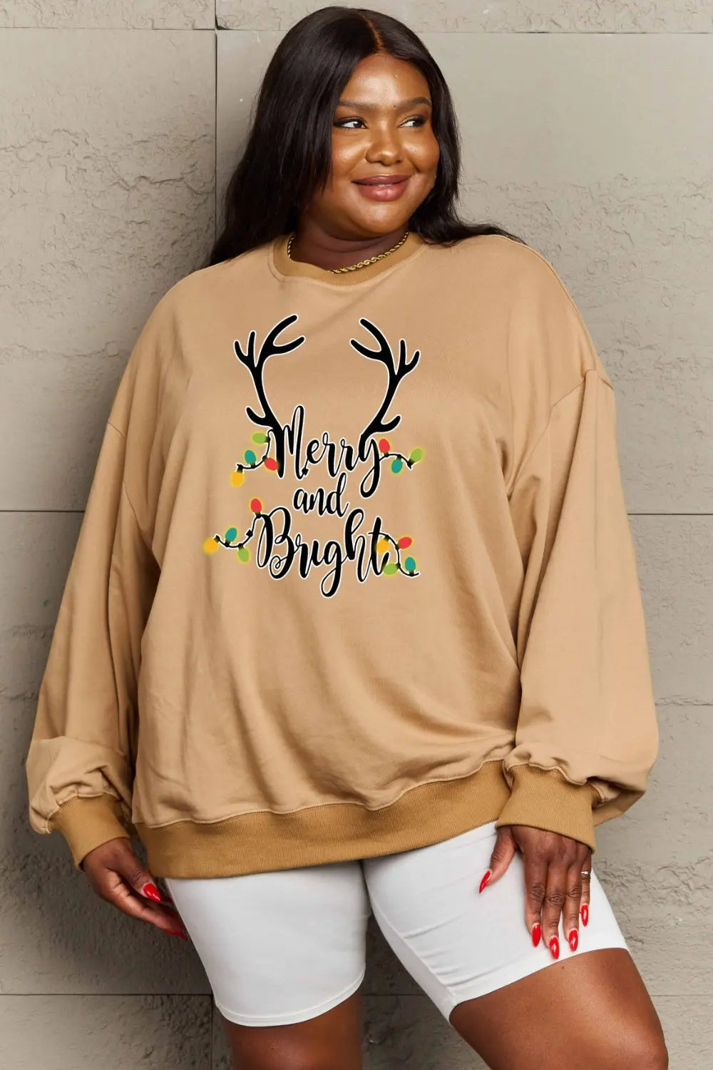 Simply Love Full Size MERRY AND BRIGHT Graphic Sweatshirt Trendsi