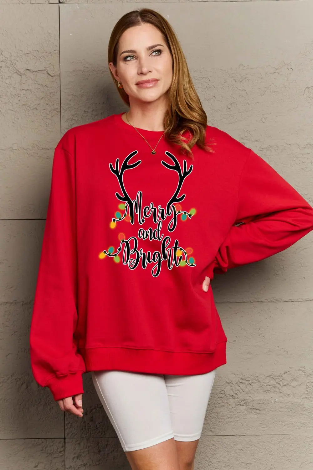 Simply Love Full Size MERRY AND BRIGHT Graphic Sweatshirt Trendsi