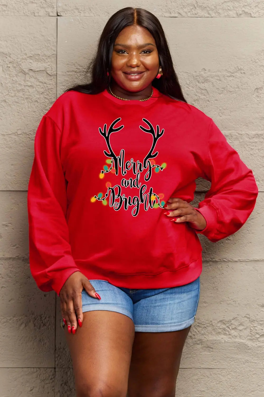 Simply Love Full Size MERRY AND BRIGHT Graphic Sweatshirt Trendsi