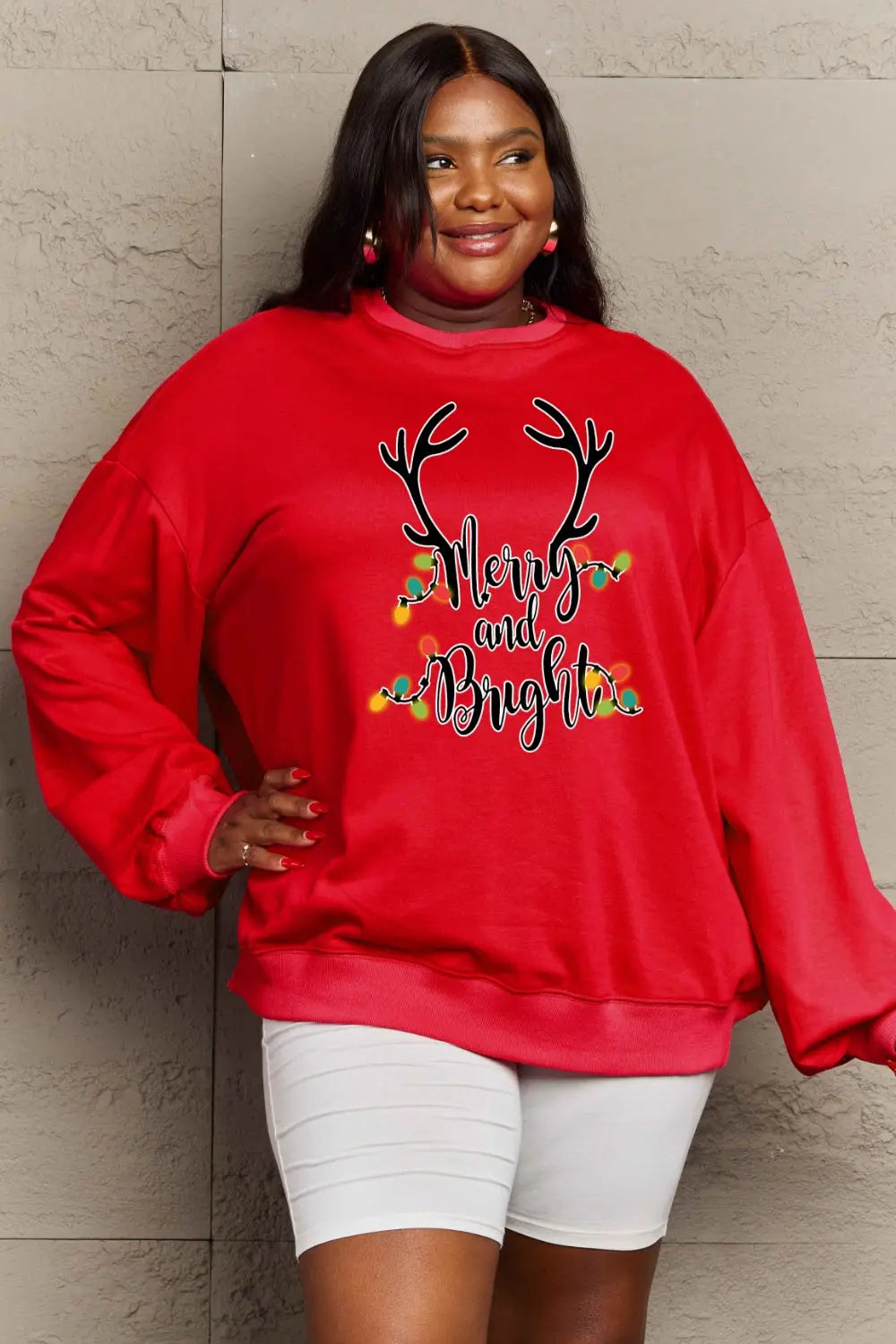 Simply Love Full Size MERRY AND BRIGHT Graphic Sweatshirt Trendsi