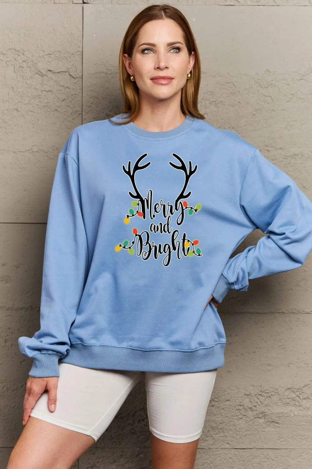 Simply Love Full Size MERRY AND BRIGHT Graphic Sweatshirt Trendsi