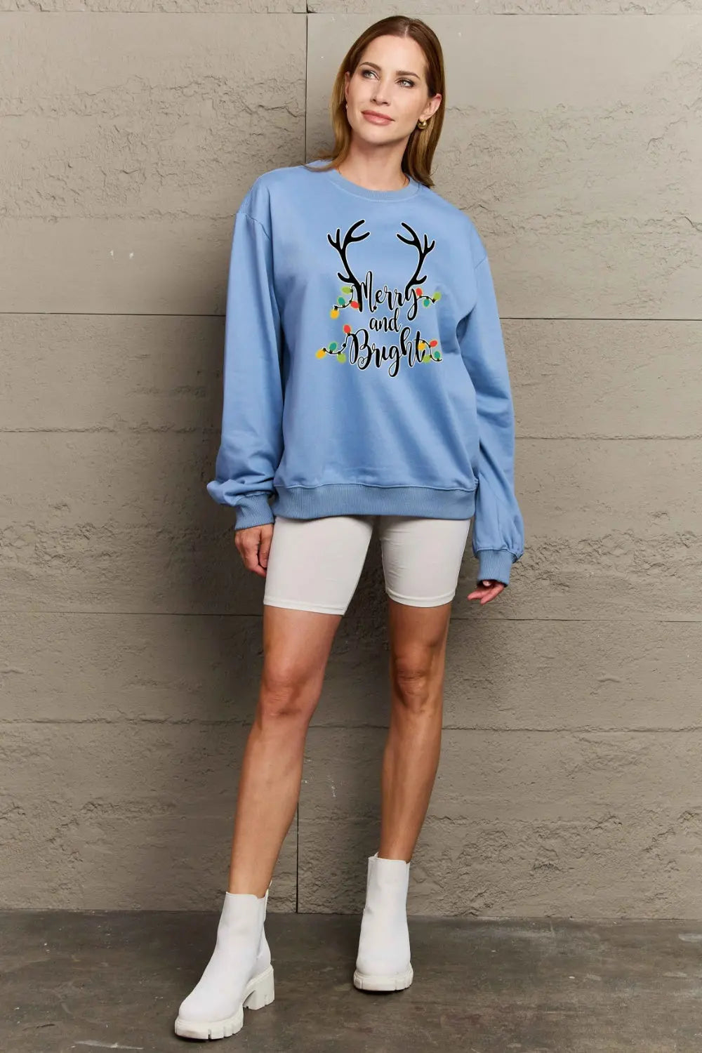 Simply Love Full Size MERRY AND BRIGHT Graphic Sweatshirt Trendsi