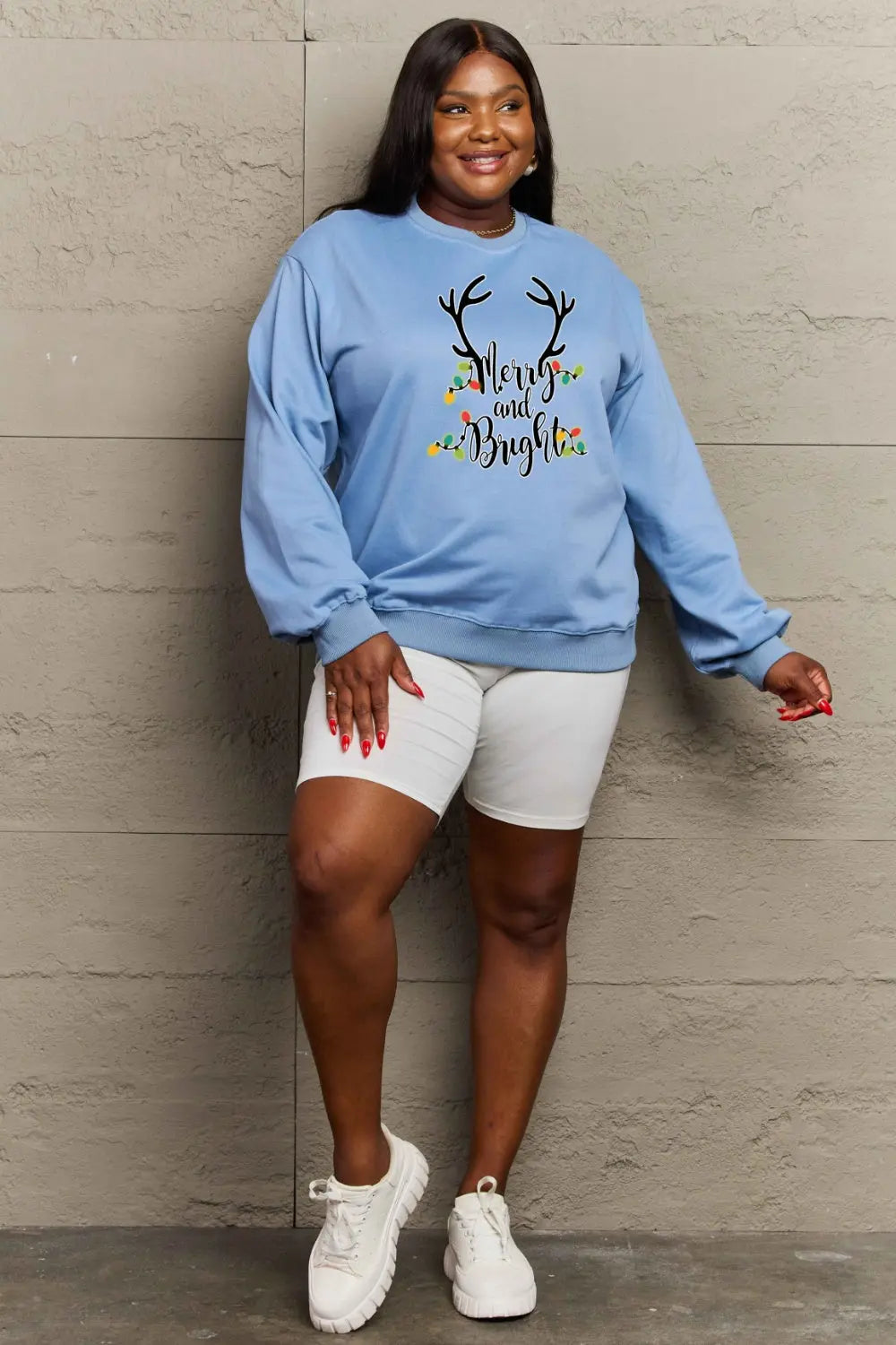 Simply Love Full Size MERRY AND BRIGHT Graphic Sweatshirt Trendsi