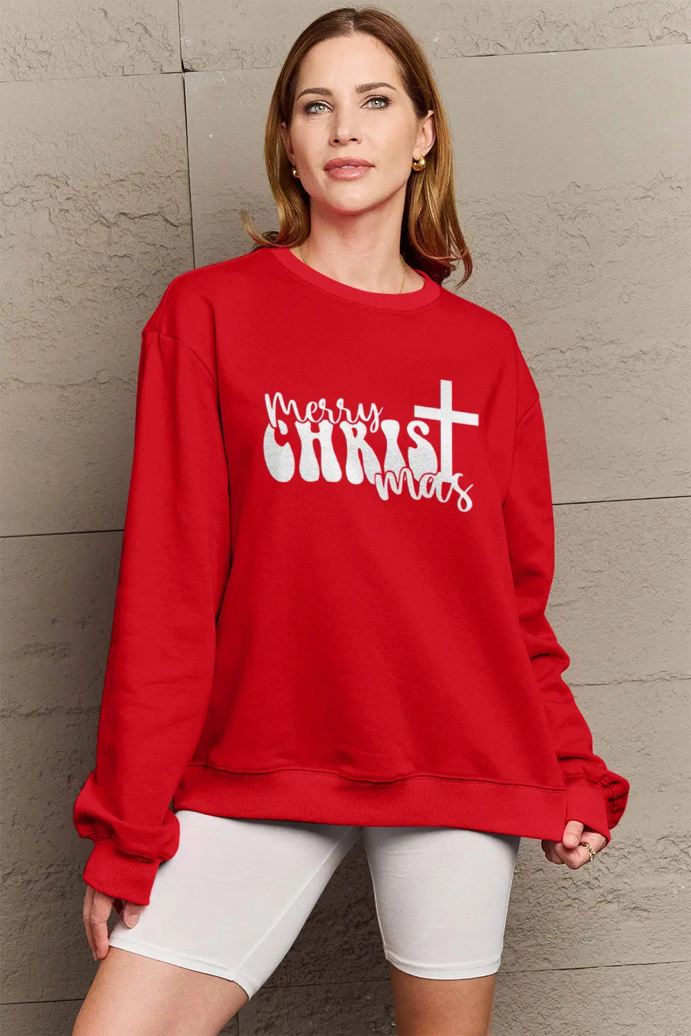 Simply Love Full Size MERRY CHRISTMAS Long Sleeve Sweatshirt Trendsi