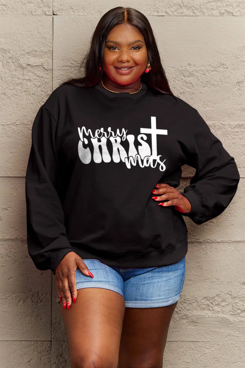 Simply Love Full Size MERRY CHRISTMAS Long Sleeve Sweatshirt Trendsi