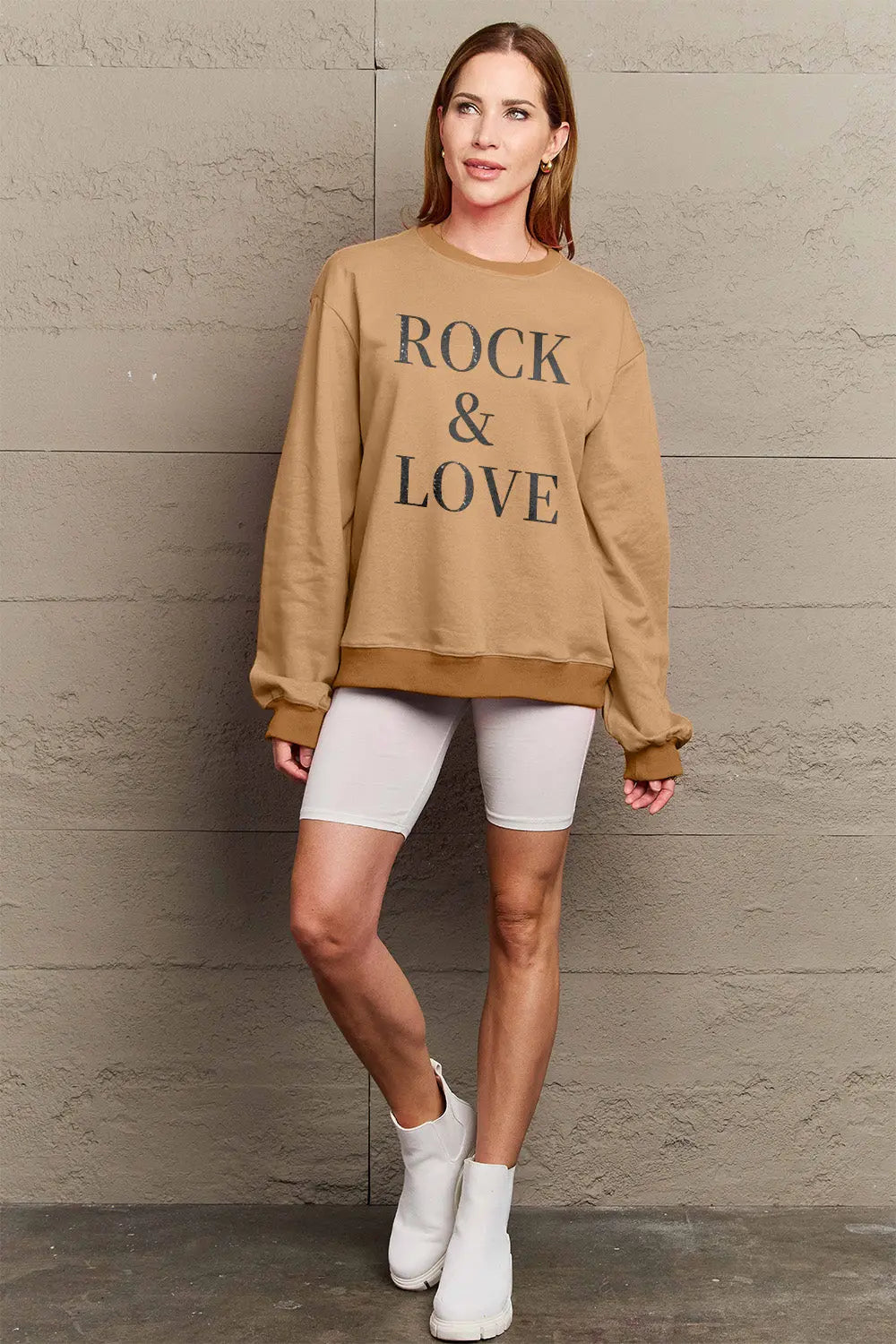 Simply Love Full Size ROCK ＆ LOVE Round Neck Sweatshirt Trendsi