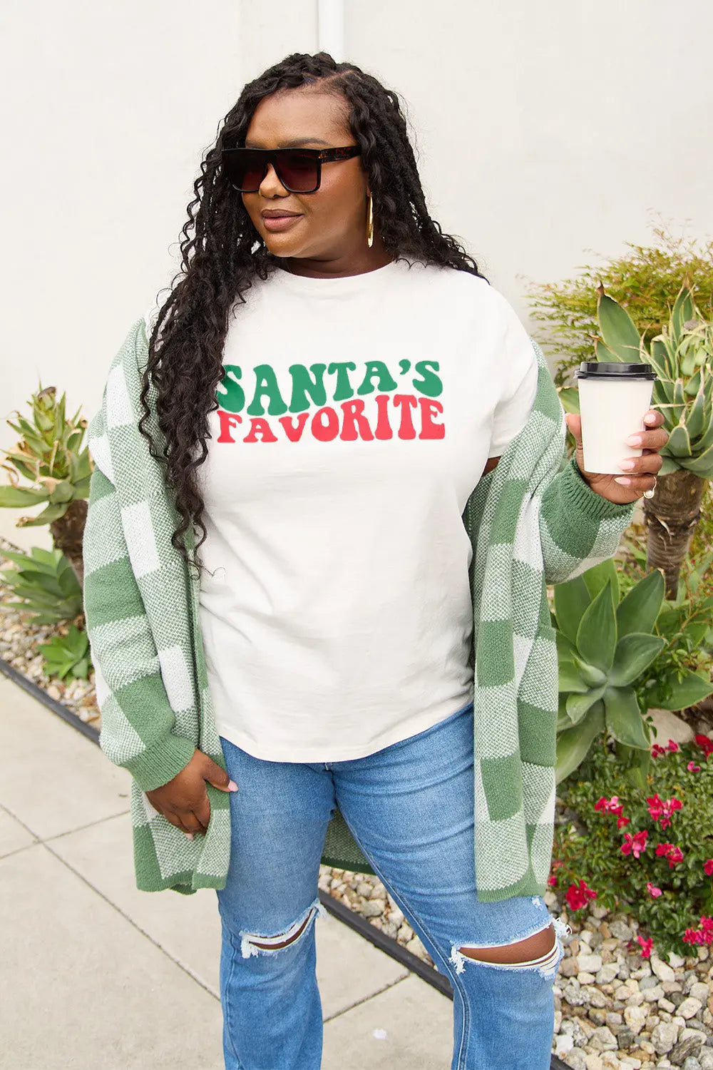 Simply Love Full Size SANTA'S FAVORITE Round Neck T-Shirt Trendsi