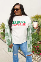 Simply Love Full Size SANTA'S FAVORITE Round Neck T-Shirt Trendsi