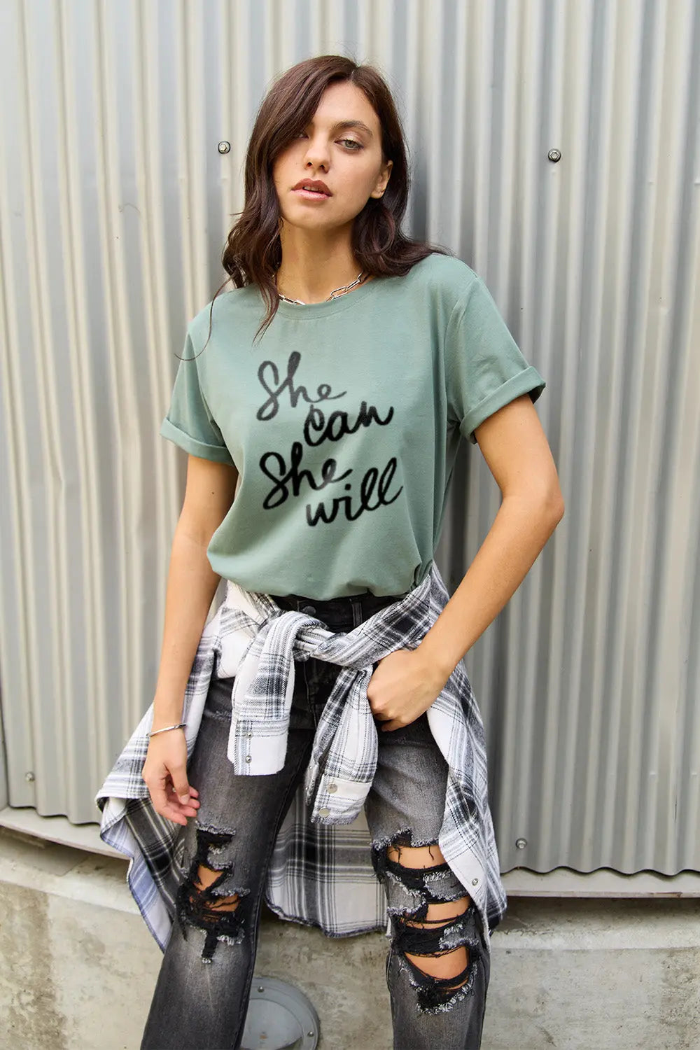 Simply Love Full Size SHE CAN SHE WILL Short Sleeve T-Shirt Trendsi