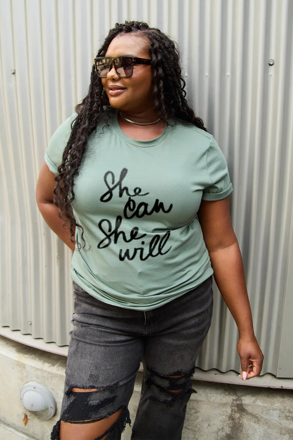 Simply Love Full Size SHE CAN SHE WILL Short Sleeve T-Shirt Trendsi