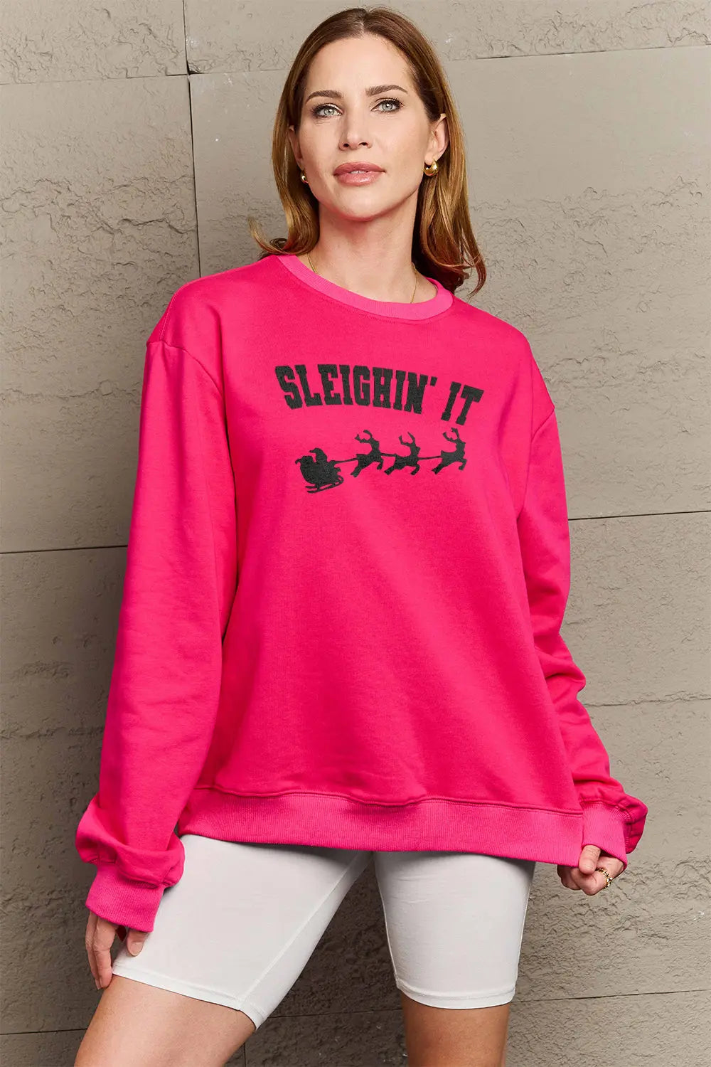 Simply Love Full Size SLEIGHIN' IT Graphic Sweatshirt Trendsi