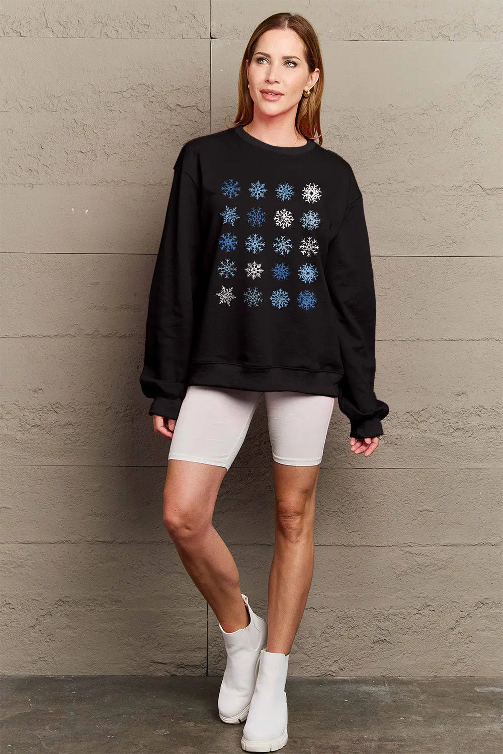 Simply Love Full Size Snowflakes Round Neck Sweatshirt Trendsi