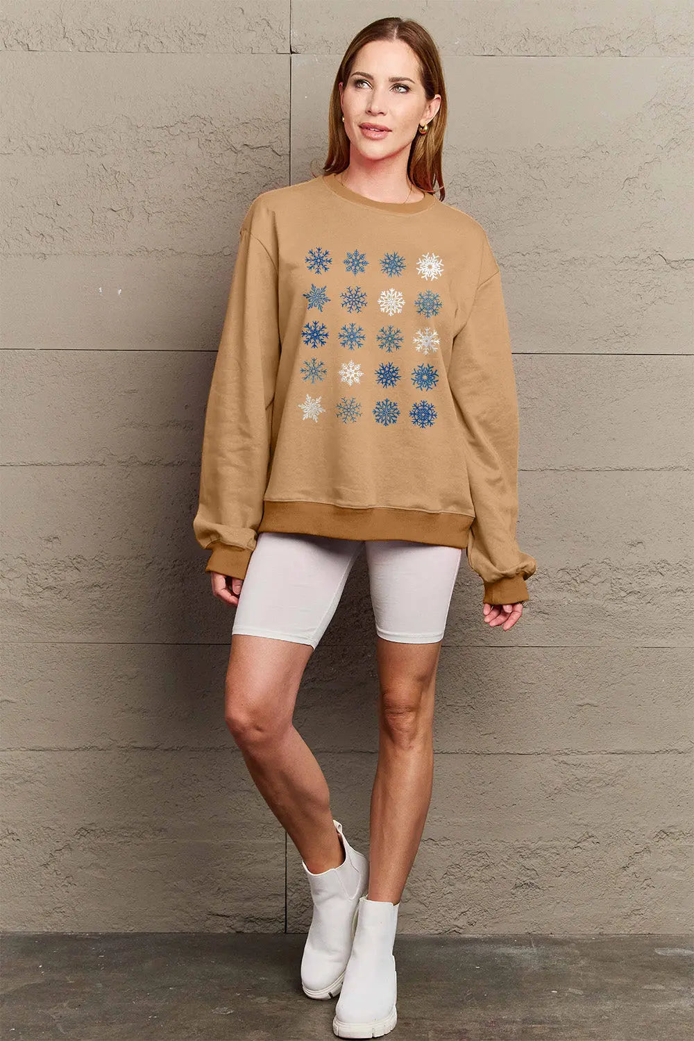 Simply Love Full Size Snowflakes Round Neck Sweatshirt Trendsi