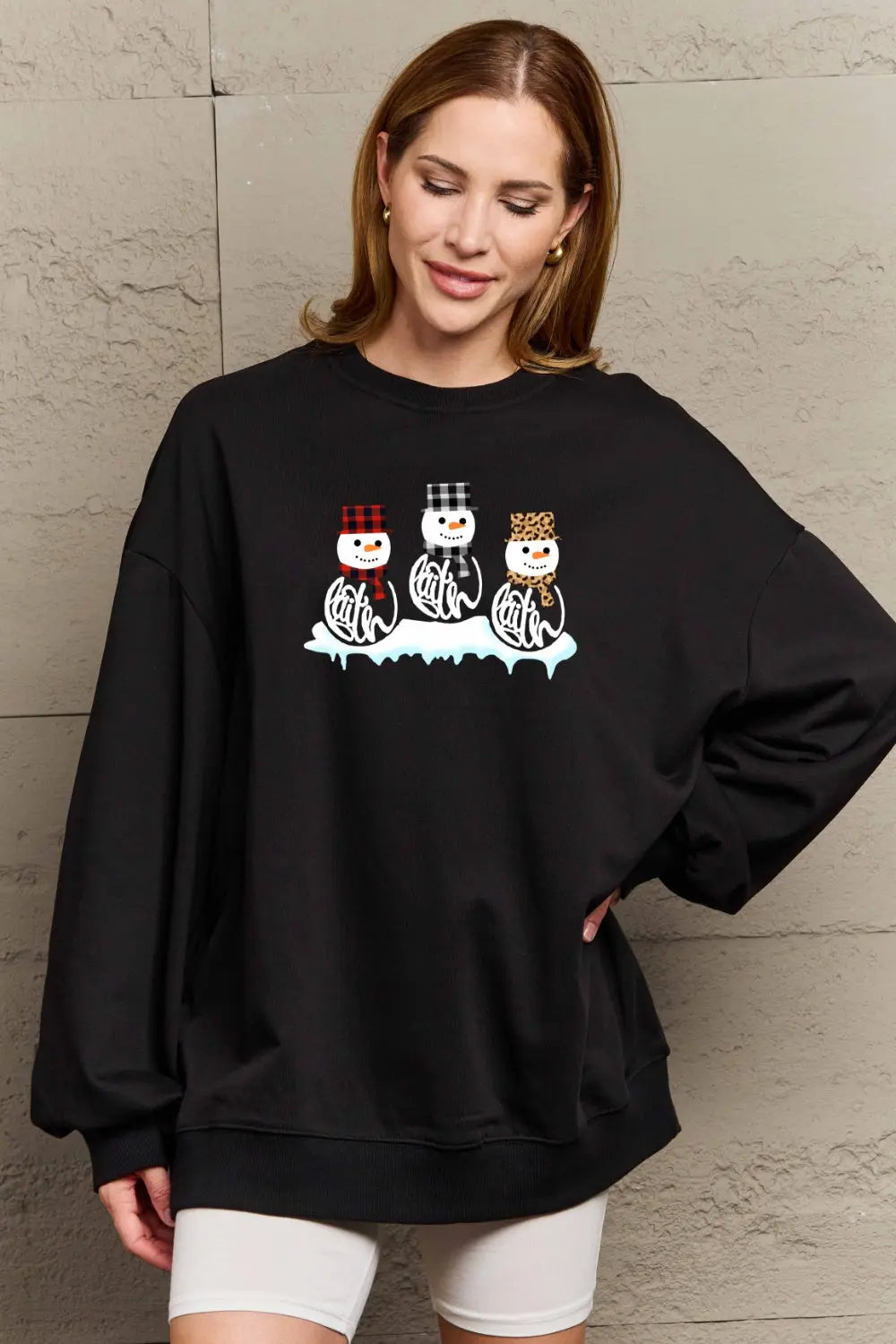 Simply Love Full Size Snowmen Graphic Sweatshirt Trendsi