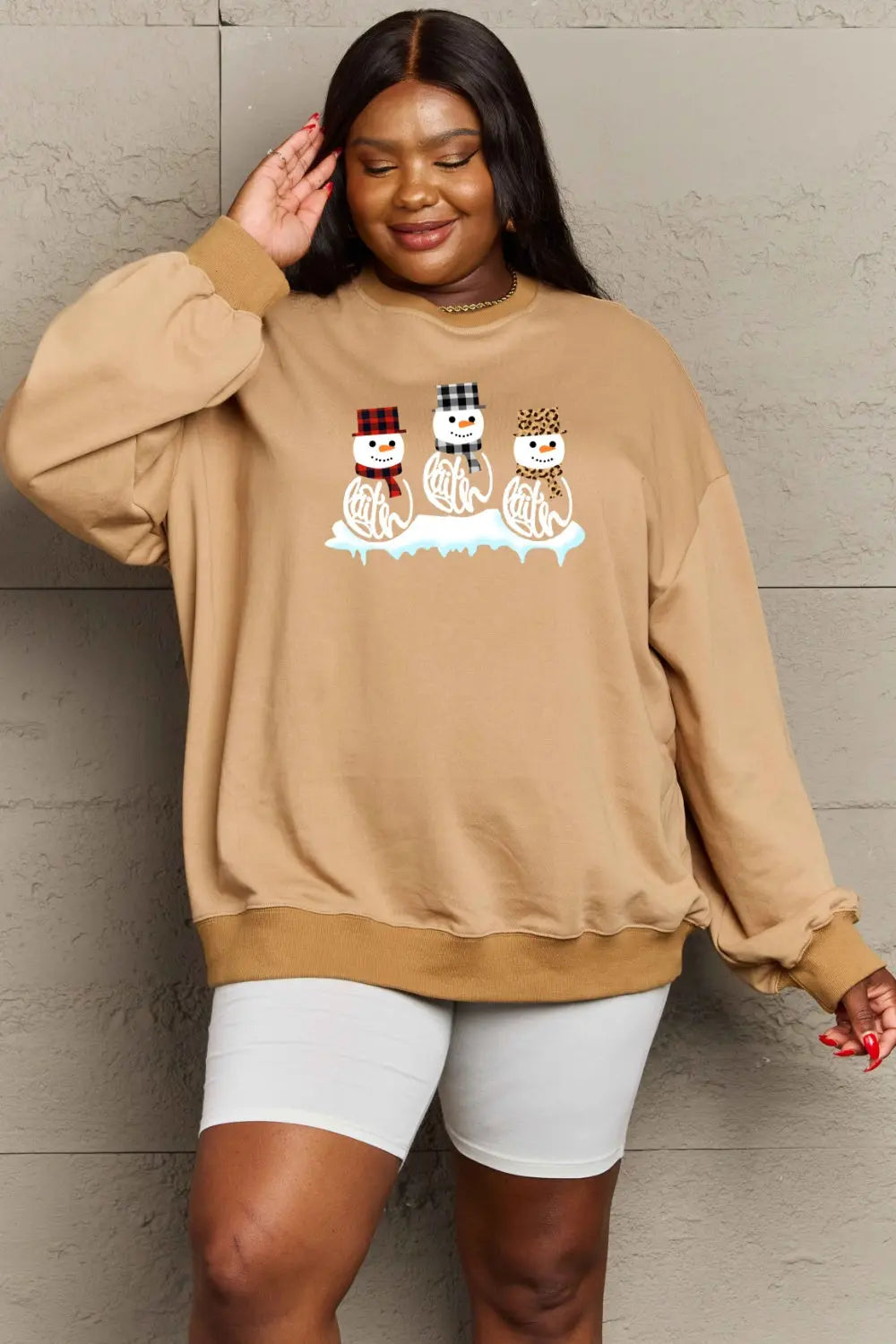 Simply Love Full Size Snowmen Graphic Sweatshirt Trendsi