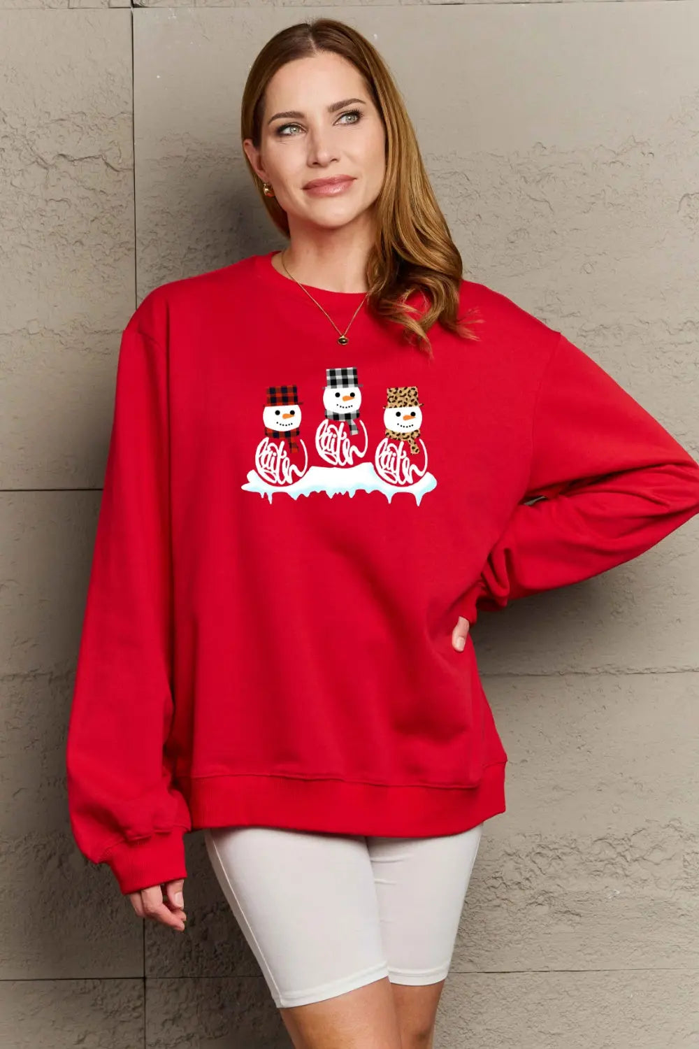 Simply Love Full Size Snowmen Graphic Sweatshirt Trendsi